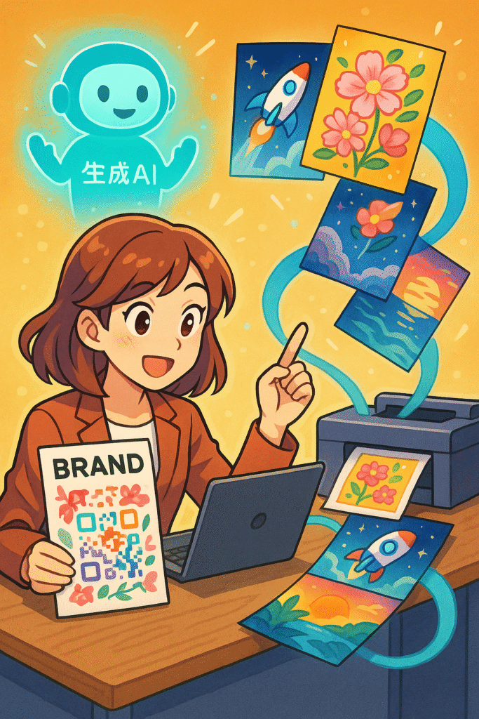 デザインQRコードに生成AIを使ってブランドの世界観やキャンペーンに合わせた画像を生成できるイメージ