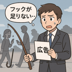 ターゲットの注意を引く「フック」の不足の様子