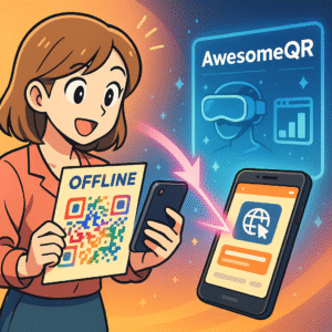 AwesomeQRで、オフライン（印刷物）からオンラインへの体験を最大化できる様子