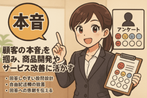 アンケートで顧客の「本音」を掴み、商品開発やサービス改善に活かす様子