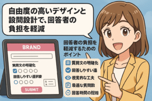 Webアンケートフォームで自由度の高いデザインと設問設計で回答者の負担を軽減できる様子