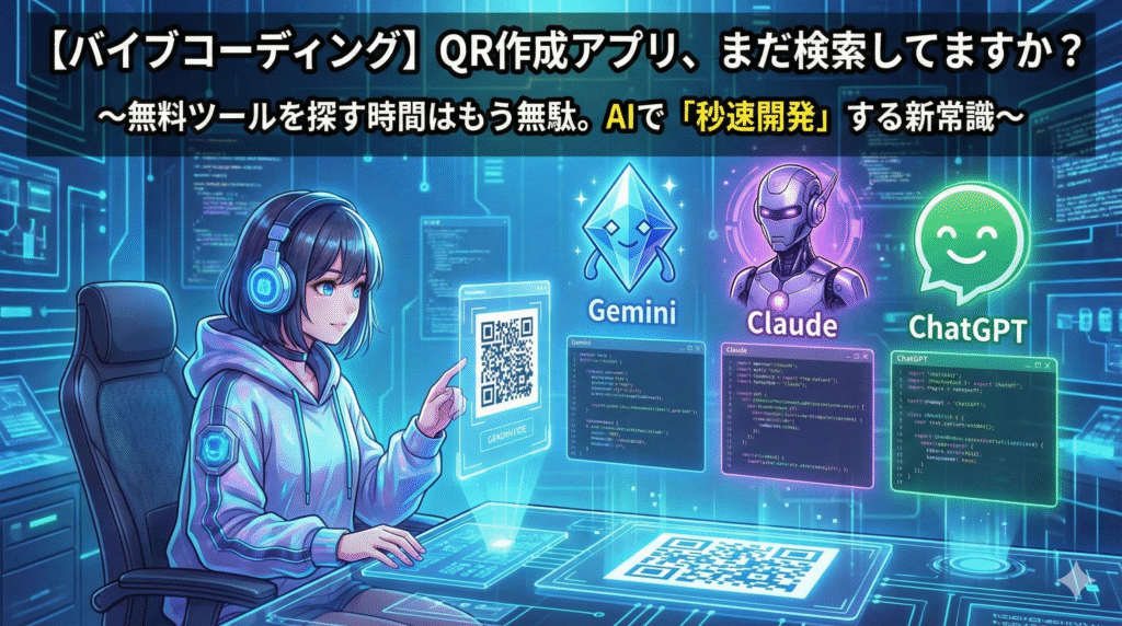 まだ無料ツール使ってる？QRアプリをAIで秒速開発した結果【3社比較】のアイキャッチ画像