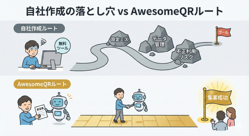 自社作成の落とし穴vsAwesomeQRルート