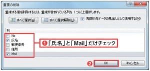 図3 続く画面で「氏名」と「Mail」だけにチェックを入れて「OK」を押す（1)(2）